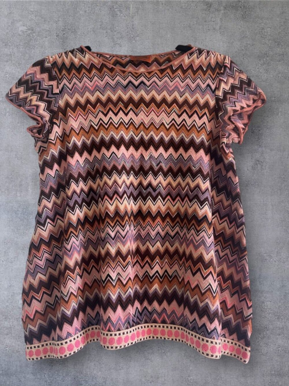Missoni Made in Italy Pink & Brown Zigzag Knit Top